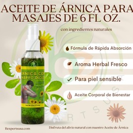 Arnica Sore Muscle Massage Oil(Aceite)6 fl oz + Arnica Flower Tea(4 oz)–Natural Herbal Bundle for Massage Therapy & Relaxation,Fast-Absorbing Body Oil + Caffeine-Free Floral Infusion–Daily Comfort Duo