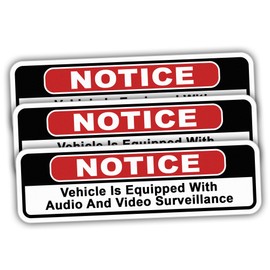 3pcs Notice Vehicle is Equipped with Audio and Video Surveillance Black For Car, Truck Stickers Vinyl Water-resistant Stickers Size 5x1.5in