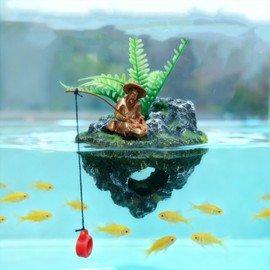 Aquarium Floating Island Decorations,Floating Fish Tank Decorations,Fisherman Aquarium Decor Island,for Betta Fish, Guppies, Goldfish, Shrimps, and Hermit Crabs