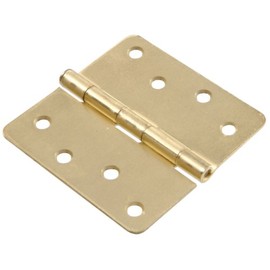 The Hillman Group 852614 4-Inch Residential Door Hinge with 1/4-Inch Round Corner Removable Pin Full Mortise, Satin Brass