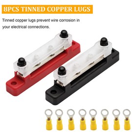 Greluma 1 Pair of 2 Terminals Busbar, Ground Power Distribution Terminal Block with Cover for Car, Marine, Car, Pickup, Trailer, RV Boat