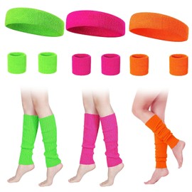Neon Sweatband 15pcs 80s Sweatbands 80s Sweatband Set Green Gauntlets Years Headband Bracelets 80s Headband and Bracelet Set Pink Green Party Outfit Accessories Colourful