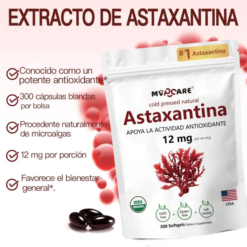 Astaxantina 12mg 300 Cápsulas Blandas Antioxidante Sabor