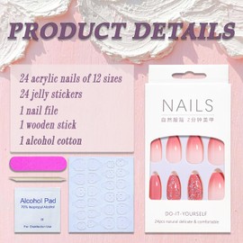 Press on Nails Medium Coffin SWEKKE Fake Nails Pink Gradient Full Cover False Nails with Designs Glitter Glue on Nails Glossy Acrylic Press on Nails Stick on Nails Artificial Nails for Women Girls