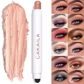 LOKFAR Cream Eye-Shadow Stick, Waterproof Cream Eyeshadow Pen Rotatable Creamy Eye Shadow Pencil Crayon, Matte and Shimmer Eyeshadow Makeup Stick with Sponge Smudger (01# Champagne Shimmer)