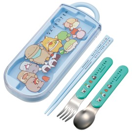 Skater TACC2AG Children's Bento Trio Set, Chopsticks, Spoon, Fork, Kids' Cutlery, Antibacterial, Easy to Open Slide Type, Made in Japan
