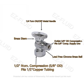 EZ-FLUID- Ez Fluid 1 2 in Nominal 5 8 Od Comp X 3 8 in Od Comp 1 4 Turn Chrome Brass Angle Stop Valve Water Shut Off Ball Valve Lf 1 5 8 O.D Compression X 3 8 Chrome