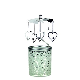 Kerzenfarm "Hearts Rotary Carousel for Tealights, Metal and Glass, Silver, 16.5 cm High