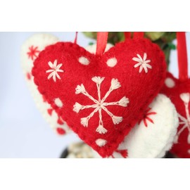 Hearts Christmas Ornaments Set of 4-Snowflake 100% Pure New Zealand Wool Handmade Eco-friendly Valentine's Day Decor Shower Nursery Decoration Fair Trade (4, Heart)
