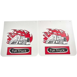 BST BSSP Pair White Straight Heavy Duty Polymer Splash Guard Mudflaps 24"x 24" for Semi Truck Trailer, w/Truck Pattern, Universal Fit