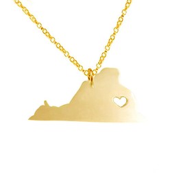 Meiligo 18K Gold Silver Country Map Charm Pendant Virginia State Map Necklace Jewelry (Gold)