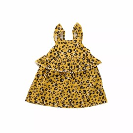 Mud Pie Toddler Girl Yellow Leopard Print Dress Size 4T NEW