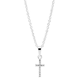 Dicksons God's Girl Shimmering Stone Charm Petite Cross Pendant Girl's 16 Inch Silver Plated Stainless Steel Everyday Necklace on Display Card