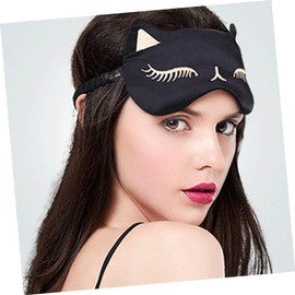 Minkissy Silk Eyeshade Cat Ice Compress Mask Adjustable Buckle Black Lightweight Eye Mask for Travel and Home Use for Reducing Puffiness and Dark Circles