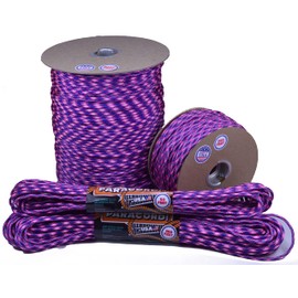 Bored Paracord - 1', 10', 25', 50', 100' Hanks & 250', 1000' Spools of Parachute 550 Cord Type III 7 Strand Paracord Well Over 300 Colors - Purplelicious - 250 Foot Spool