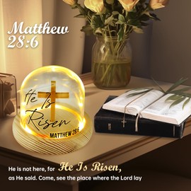 Bible Verse Scripture Cross Night Light,Wooden Religious Night Light – “He Is Risen” | Inspirational Christian Gift Lamp for Easter Baptism Prayer Room Faith Home Décor (AAA Battery NOT Included)