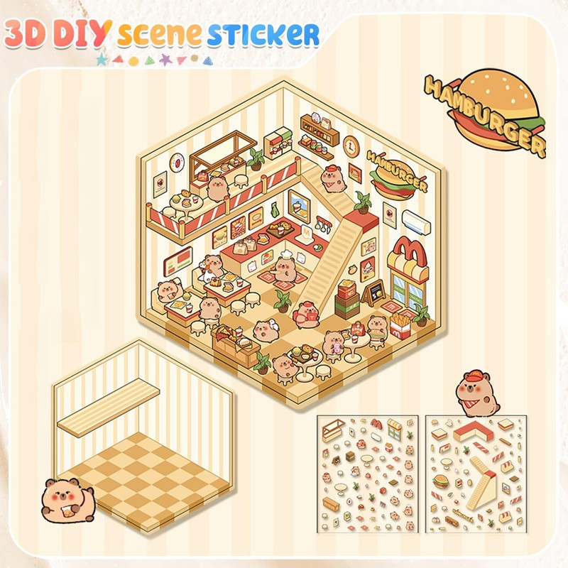 Yeomju DIY 3D House Sticker Set, Creative Sticker Set for
