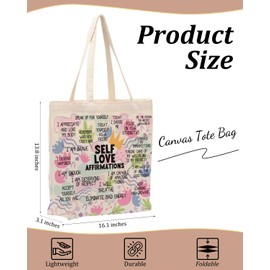 Self Love Daily Affirmations for Women, Inspirational Canvas Tote Bag Positive Affirmations Shopping Beach Work Reusable Grocery Bags with Pocket Christmas Encouragement Gifts for Women Counselor