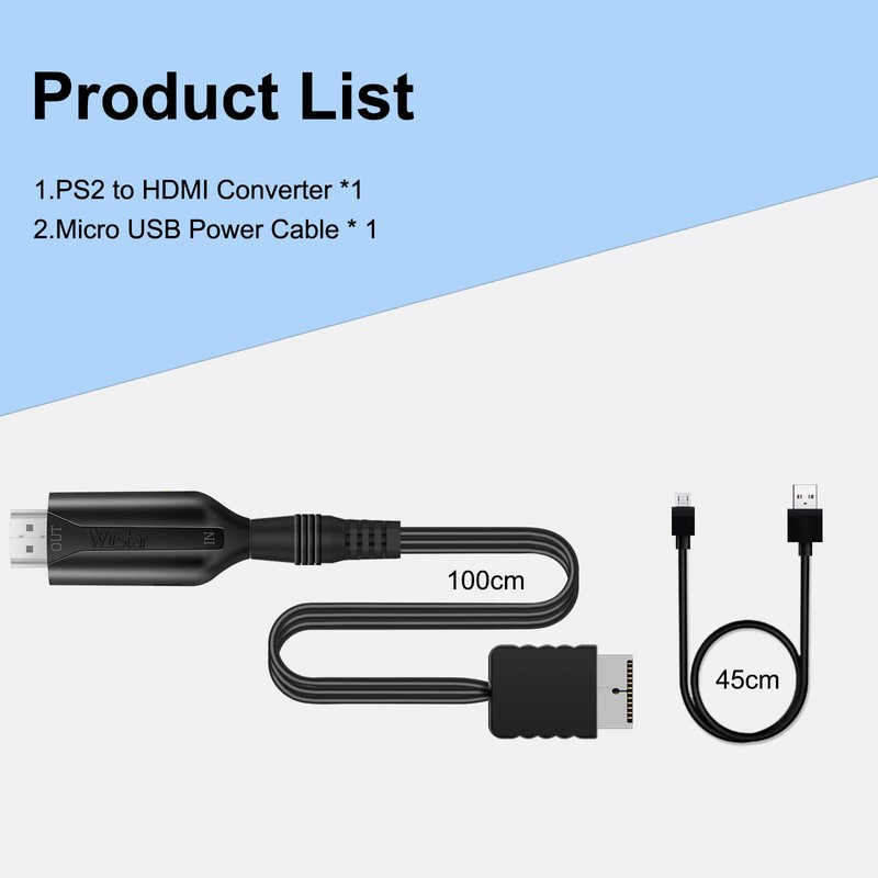 Wiistar PS2 to HDMI Converter Adapter PS2 HDMI Cable 1m/3.2ft