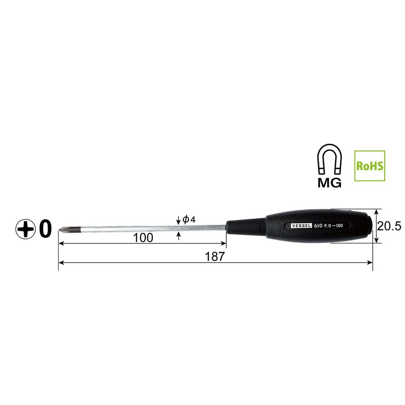 Vessel Cushion Grip Screwdriver (Narrow Shaft Model), +0X100