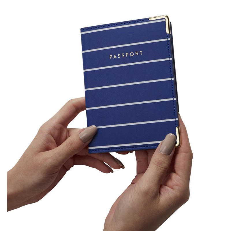 Eccolo Travel Passport Cover Case with Storage Pocket, Blue Striped