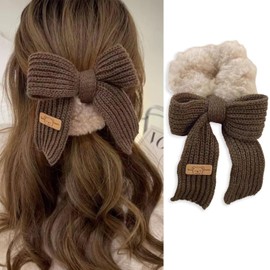 Bow Hair Scrunchies Hair Ties for Women Wool bow plush large intestine hair ring (Khaki, One size)