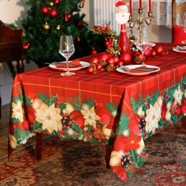 Christmas Table Cloth Rectangle 60x120 Inch - Water Resistant Holiday Decorative Print New Year's Eve Oblong Cloth Tablecloth - Easy Care Fabric Table Covering for Party, Kitchen, Dining Room, Outdoor