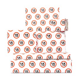 18th Birthday Wrapping Paper - 6 Sheets of Wrapping Paper - Funny Wrapping Paper Sheets for 18 Years - Stop Sign - for Men and Women - Teens - With Funny Stickers - By Central