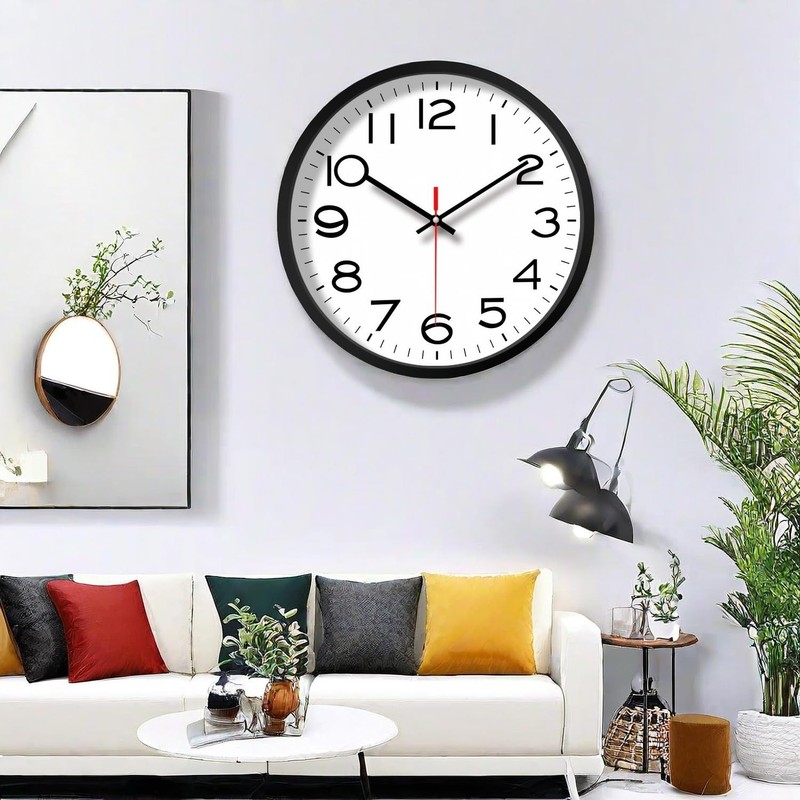 NUOVO 8 Inch Wall Clock Black Frame with Glass Cover