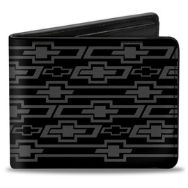 Buckle-Down Men's PU Bifold Wallet-Retro Chevy Bowtie Diagonal Monogram Black/Gray, Multicolor, 4.0" x 3.5", Multicolor, 4.0" x 3.5", Buckle-down Pu Bifold Wallet - Retro Chevy Bowtie Diagonal Monogram Black/Gray