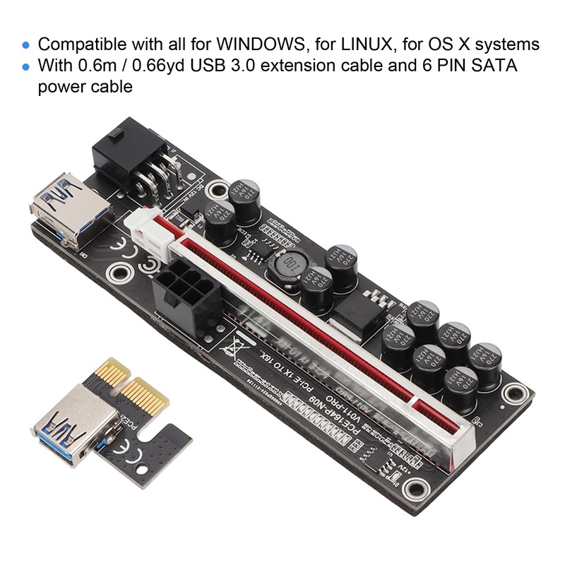 PCIE Riser 1x to 16x Adapter 10 Capacitor Riser Adapter