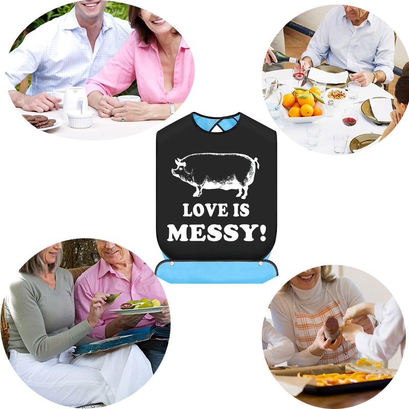 BWWKTOP Love Is Messy Adult Bibs With Crumb Catcher Gag