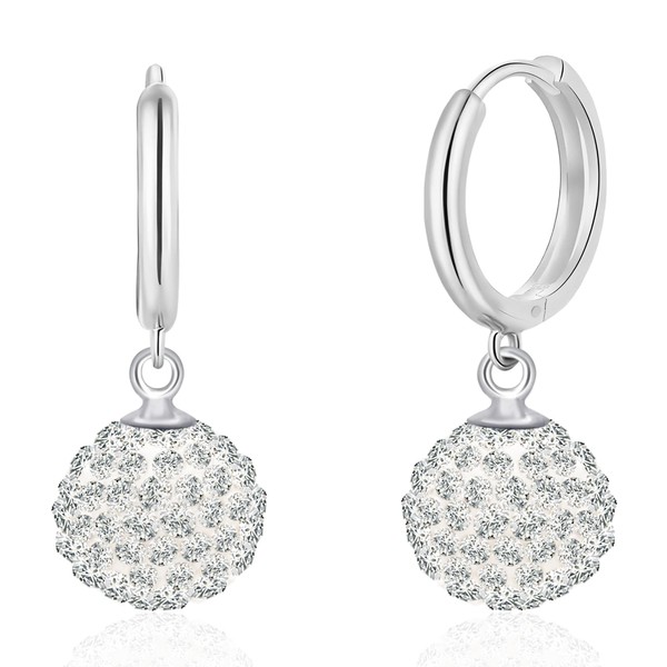 925 Sterling Silver White Crystal Dangle Hoop Earrings for Women