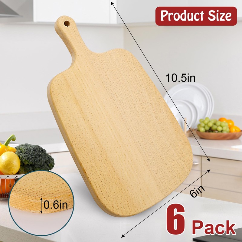 Bgtecho 6 Pack Wood Cutting Board with Handle, 10.5 X