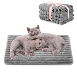 NWK Pack of 4 Fluffy Self Warming Cat Mat, Cat Blanket, Thermal Dog Mat, Washable, Non-Slip Bottom for Sofa & Crate & Kennel & Car Seat (Misty Gray, Medium (27'' X 18.5'' X 0.7''))