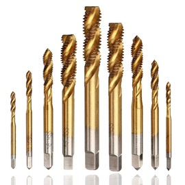 HaoTrade 9Pcs Titanium Spiral Flute Tap Set, Machine Screw Tap Set, Metric Machine Tap Set, Spiral Flute Drill Taps, Machine Screw Tap Set, Spiral Flute Drill Taps Thread Tapping Tool, M2-12