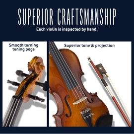 Cecilio 4/4 Violin Set Full Size Fiddle Solidwood Ebony Fitted LEFT-HANDED Violin with D'Addario Prelude Strings | Complete Set with Hard Case, Bows, Tuner, Rosin & Shoulder Rest