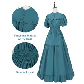 LSYYSKB Blue Victorian Dress for Women Short Sleeve Edwardian Dress Gothic Renaissance Costume L