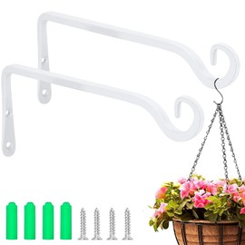 AFASOES Pack of 2 Plant Holder Wall Hanging Basket Holder 25 cm Hanging Basket Hook White Balcony Wall Hook Hanging Wall Bracket Hanging Basket Holder Metal Hook for Flower Basket Bird House Lantern