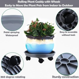 6 Packs Plant Caddy with Wheels 12" Plastic Rolling Plant Stands Heavy-Duty Plant Dolly with Casters Indoor and Outdoor Plant Roller Base Large Heavy Plant Pot Saucers with Wheels Plant Mover, Grey