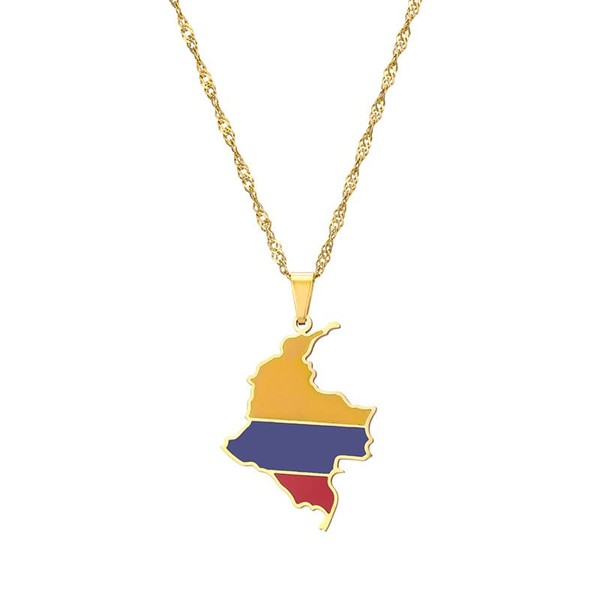 LUTAKU Colombia Map and Flag Necklace for Women Men, Colombian