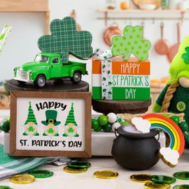 16 Pcs St Patricks Day Decorations - St Patricks Day Decor - Tiered Tray Decor - Farmhouse St Patricks Day Wood Sign Decor - Rustic Shamrock Decor for Home - Pot of Gold Coins