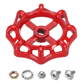 PATIKIL Outside Faucet Handle Square Stem Hole 10x10mm, Cast Steel Round Wheel Faucet Handles Replacement Water Spigot Handle with Screws Spacer, Red