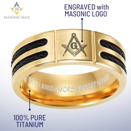 Willis Judd MasonicMan Men's Masonic Titanium Ring (Rope Insets, Latin Engraving), Metal,
