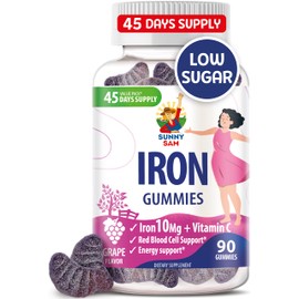 SUNNY SAM Iron Gummies for Kids & Adults - Iron Vitamins with Vitamin C, 10mg per Serving - Chewable Fruit Gummy for Immune Support Red Blood Cell Production