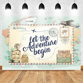 Mocsicka Adventure Awaits Backdrop World Map Let The Adventure Begin Baby Shower Party Decorations Photo Backdrops Global Travel Airplane Birthday Bridal Shower Photography Background (10x8ft)