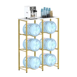 Arbuxzuy 5 Gallon Water Jug Holder, Water Jug Stand with Storage Rack, 3-Tiers Water Dispenser Stand, Water Bottle Stand for Kitchen, Office, Living Room, Gold