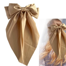 Christmas Bow Hair Clips For Women,Khaki Big Bow Hair Clips,Silky Large Hair Bows for Girls, French Bowknot Hairpin Hair Clip with Long Silky Satin Tail,Christmas Hair Accessories for Teenage Girls