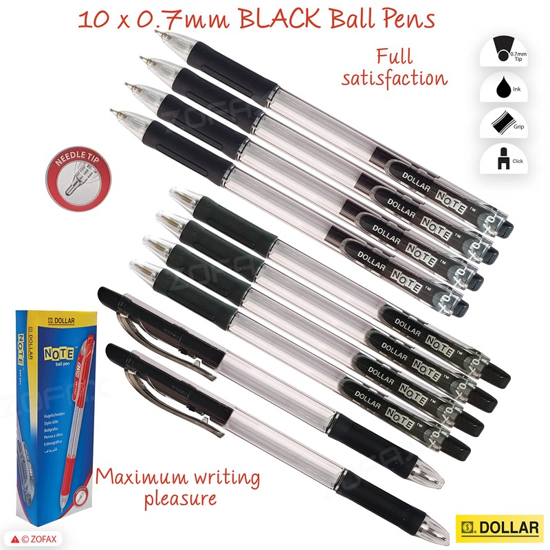 10 x 0.7mm Tip Ball Pen DOLLAR Note BLACK Click