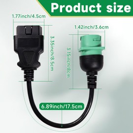 16 Pin Male to 9 Pin Female OBD2 OBDII to J1939 Green Type 2 Adapter Cable for Heavy Duty Trucks and Commercial Vehicles with OBD II Diagnostic Connector